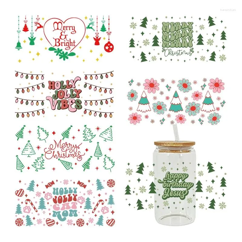 Autocollants de fenêtre UV DTF Transfesr Joyeux Noël Impressions de bonbons pour 16oz Libbey Verres Wraps Bouteilles Tasse Can D4932