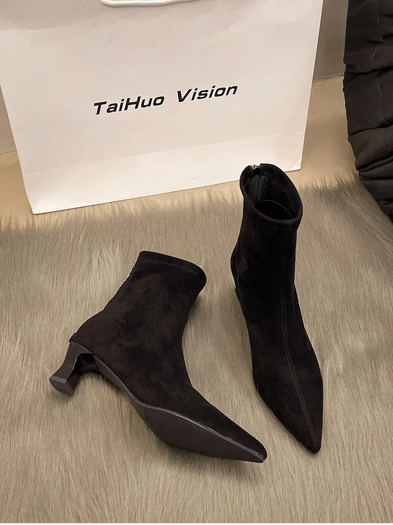 Leopard Print Ankle Boots For Women Fashion Pointed Toe Short Booties_voghion.com