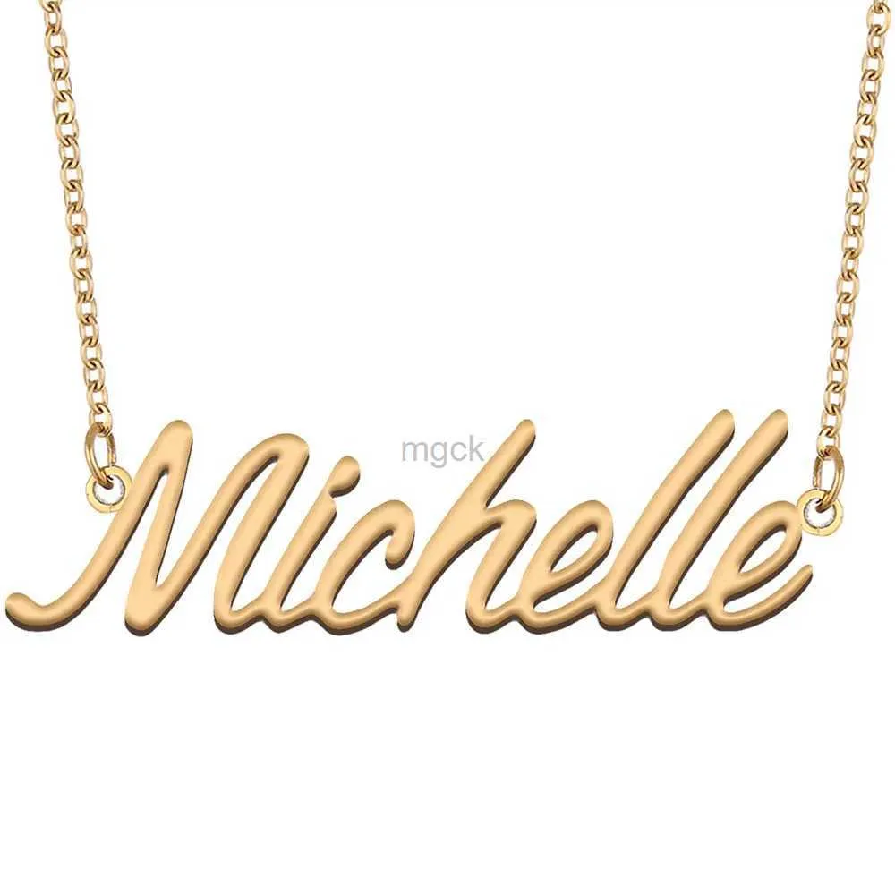 Pendentif Colliers Michelle plaque signalétique collier personnalisé femmes en acier inoxydable bijoux plaqué or nom pendentif Femme mères petite amie cadeau 240330