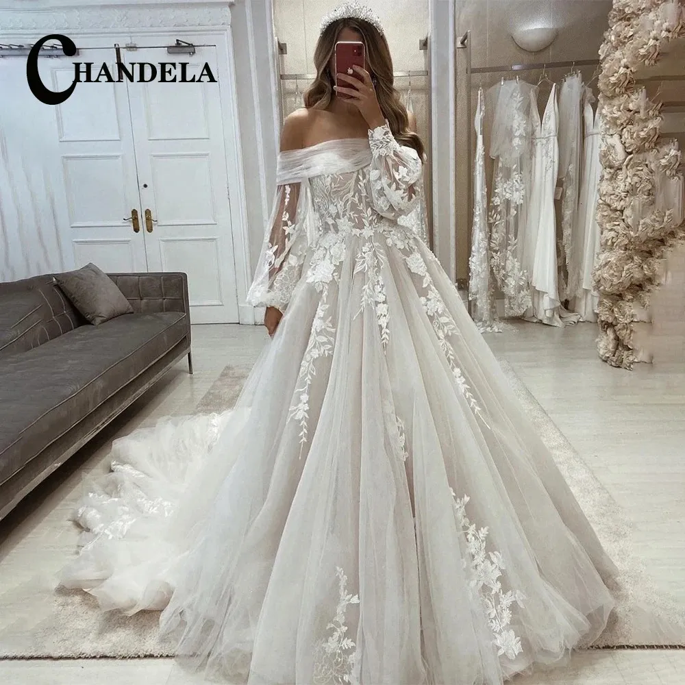 Chandela Classci A Line Wedding Dresses Applicies spetsbåthals för kvinnor tre ouarter ärmar vestido de novia anpassad 240329