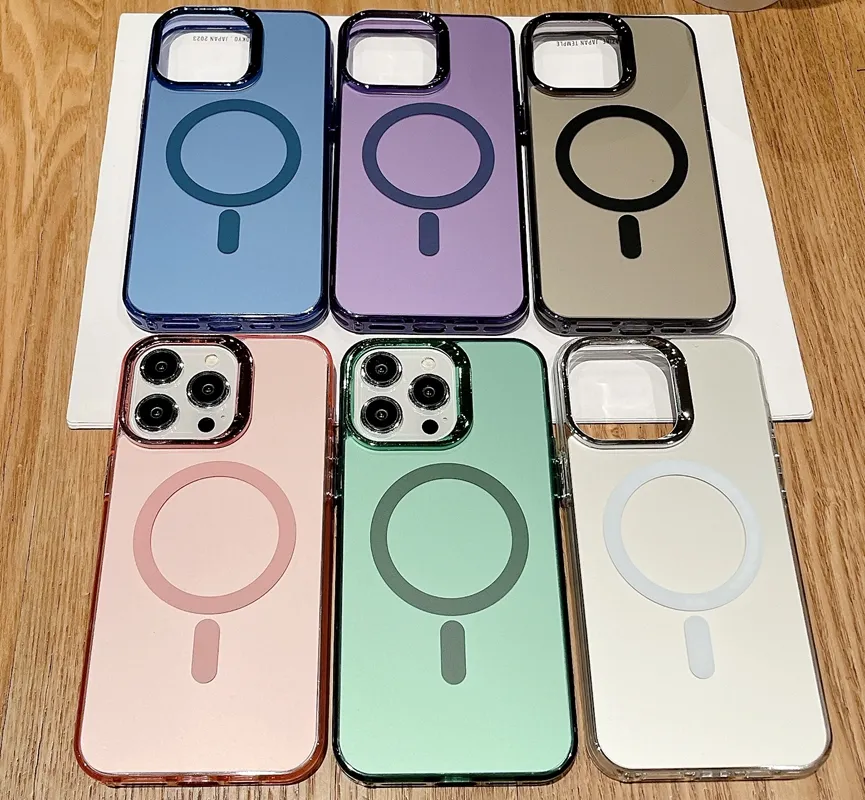 Luxuriöse magnetische kabellose Ladehüllen für iPhone 15 Pro Max 14 Plus 13 12 11, Kristallölgefühl, Bling-Hartplastik, verchromt, metallisch, weiche IMD-TPU-Magnet-Telefonabdeckung