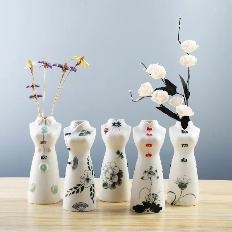 Vases Bureau Floral Ware Vase Cadeau Peint à la main Cheongsam El Décoration Céramique Fleur Sèche