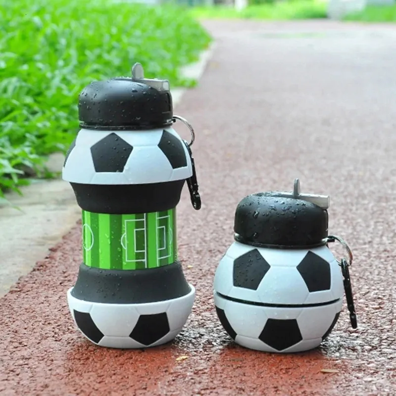 Botella De Agua Plegable De Silicona Para Niños - 550 Ml, Con Llavero De Fútbol
