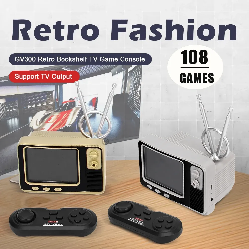 Consoles GV300 Retro Bookshelf TV Game Console 3.0 Polegadas Handheld Game Player Builtin 108 Jogos Clássicos Mini Pocket Gamepad para Crianças Presente