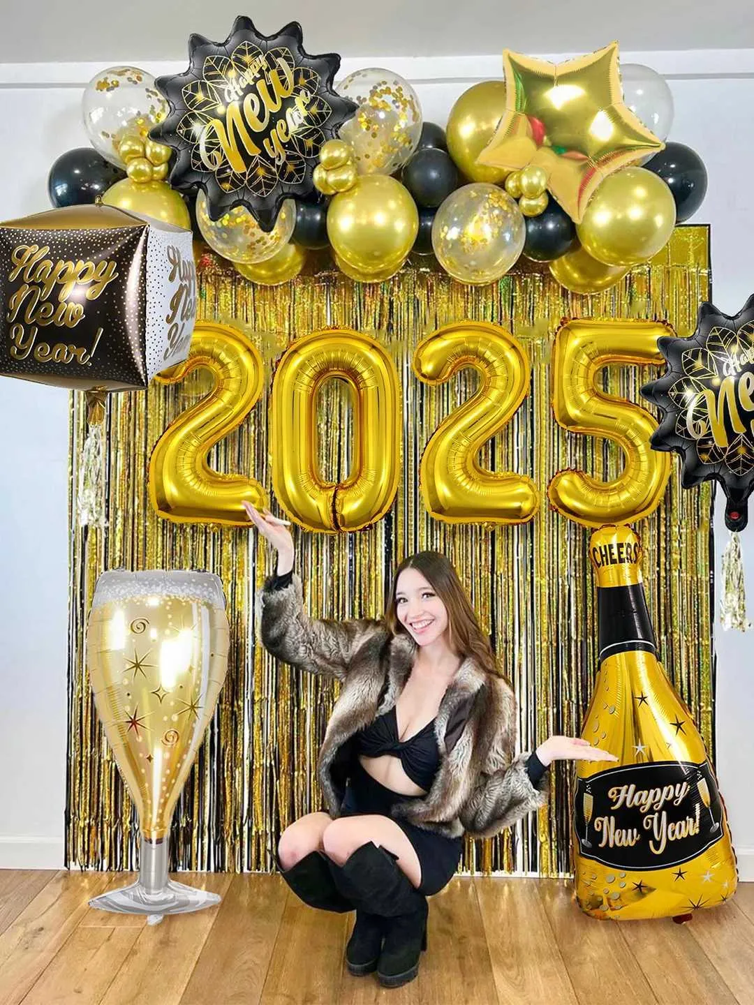 Decoraciones De Fiesta De Feliz Año Nuevo: Globos De Oro De 10 Piezas,  Encantos De Vidrio De Botella De Vino, 2024 Suministros De Celebración Para  Bodas, Cumpleaños, Graduaciones De 26,62 € | DHgate, image size:1080x1440