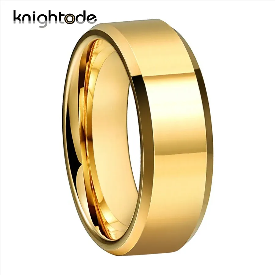 Ringe 6/8mm hochwertige goldene Farbzeiten Ehere Frauen Frauen Wolfram Carbide Engagement Ringe abgeschrägtes Kanten Flachpolierkomfort Pass