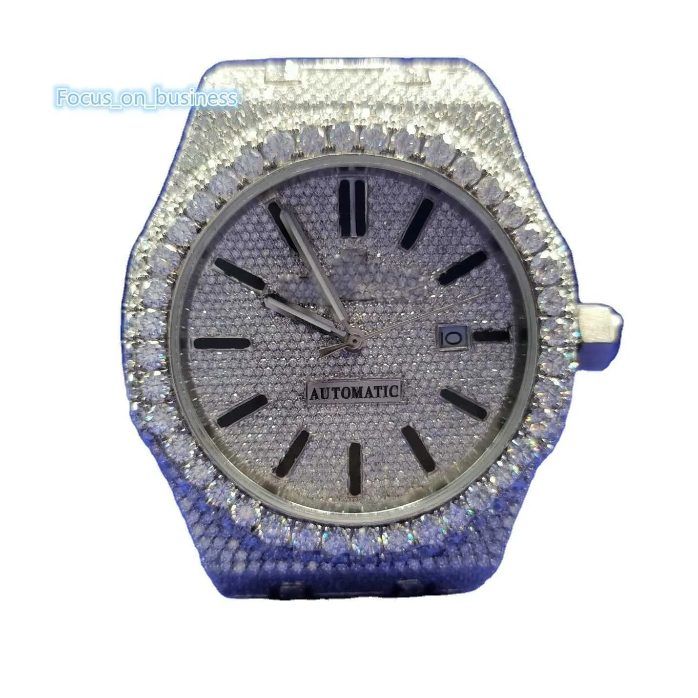 VVS Clarity Moissanite Studded Diamond Watchpremium Wysyłanie Antique w pełni lodowany zegarek luksusowy zegarek ze stali nierdzewnej dla mężczyzn