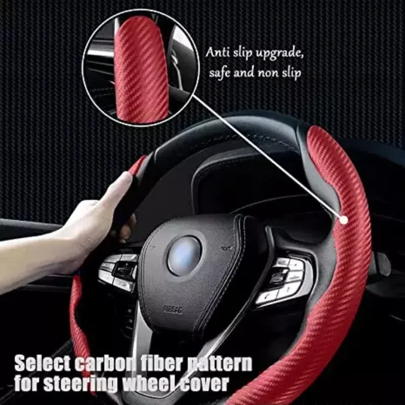 Red Carbon Fiber Look Universal Car Steering Wheel Booster Cover Non-Slip Auto Interior Decoration Accessories