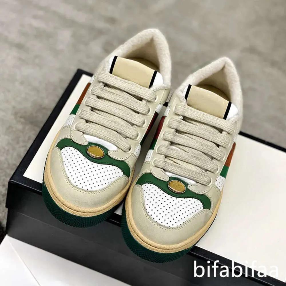 Lage sneakers Laarzen Luxe ontwerpers Schoenen Italië Merk Vintage Vrijetijdsschoenen Echt leer Dames Koeienhuid Sporttrainers Vuil plat 35-44