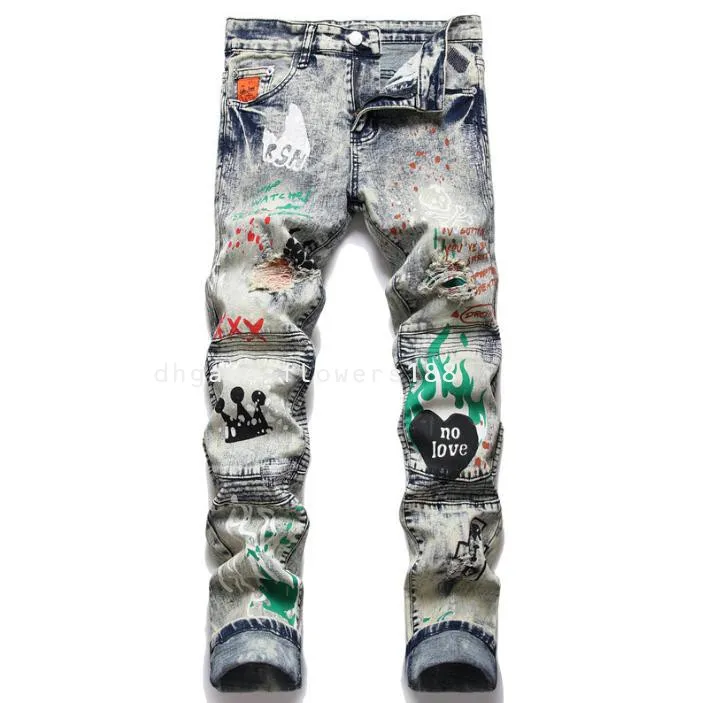 DHgate.com:BIEPA Mens Urban Ragged Print Patchwork Mid-Rise Black 