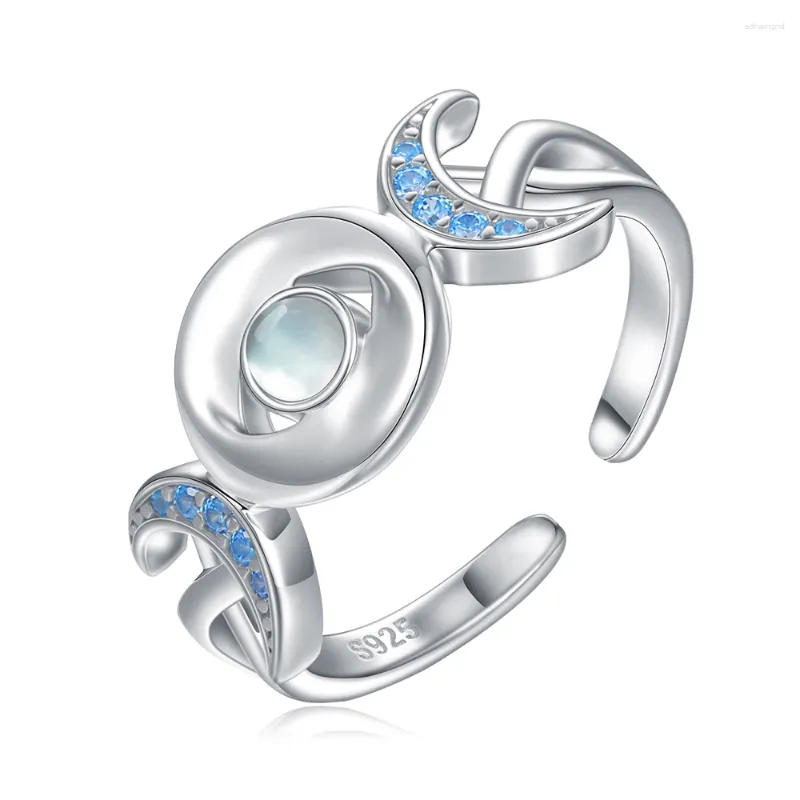 Pierścienie klastra 925 Sterling Srebrny Regulowany Triple Moon Bogini Moonstone Biżuteria Birthday Difts for Women Teen Girls Żona