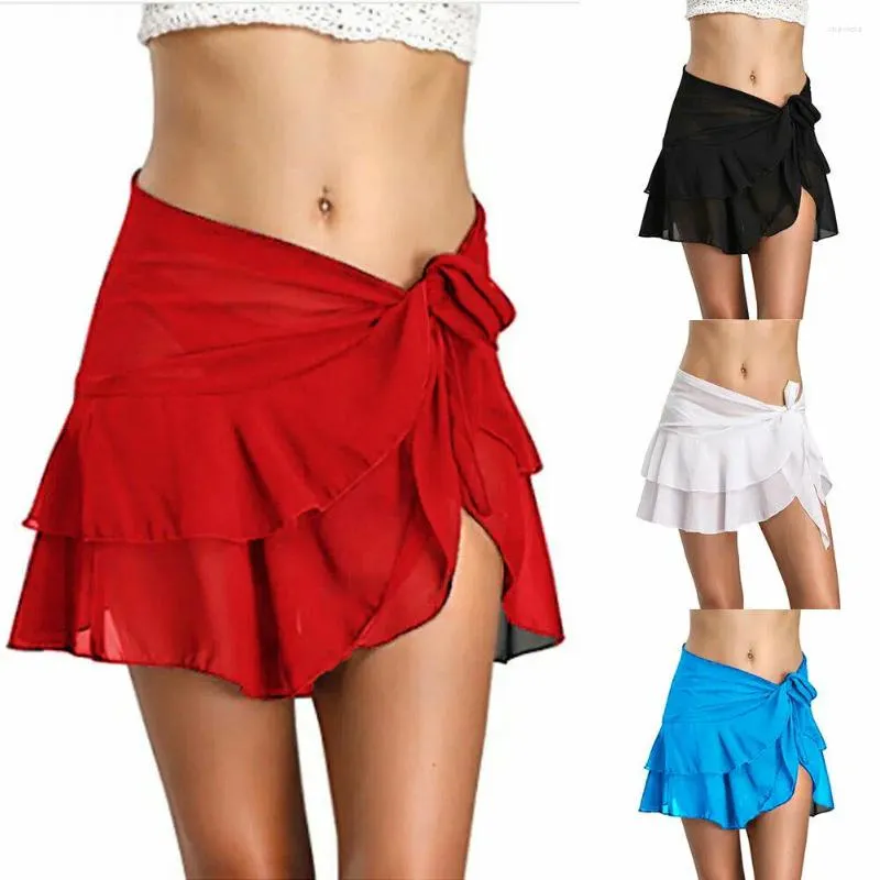 Femmes vacances plage cache-ups Mini jupe été décontracté en mousseline de soie vêtements de plage courte robe de bain Perspective gaze jupes 2024