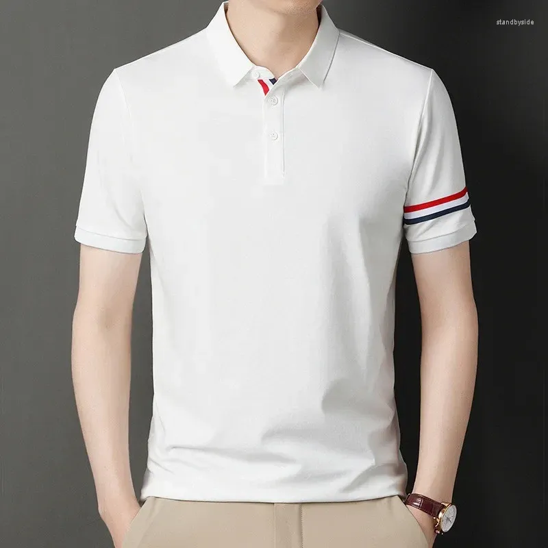 Männer Polos 2024 Baumwolle Sommer Einfache Polo-Shirt Für Männer Kurzarm Solide T-shirt Gestreiften Manschette Luxus Casual Mann der Kleidung