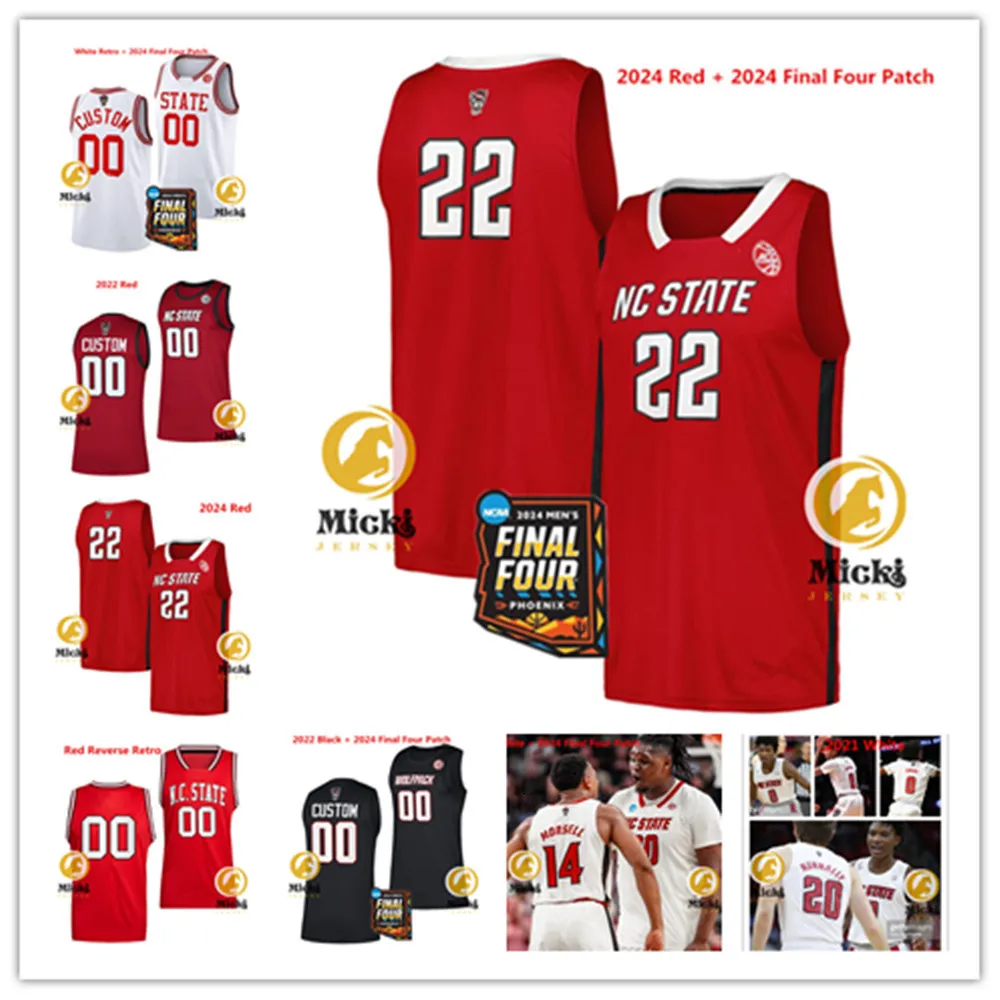 2024 Final Four MJ Rice NC State Basketball Jersey 11 Dennis Parker Jr. 22 Snell 1 Jayden Taylor Custom Stiched NC State Wolfpack Jersey