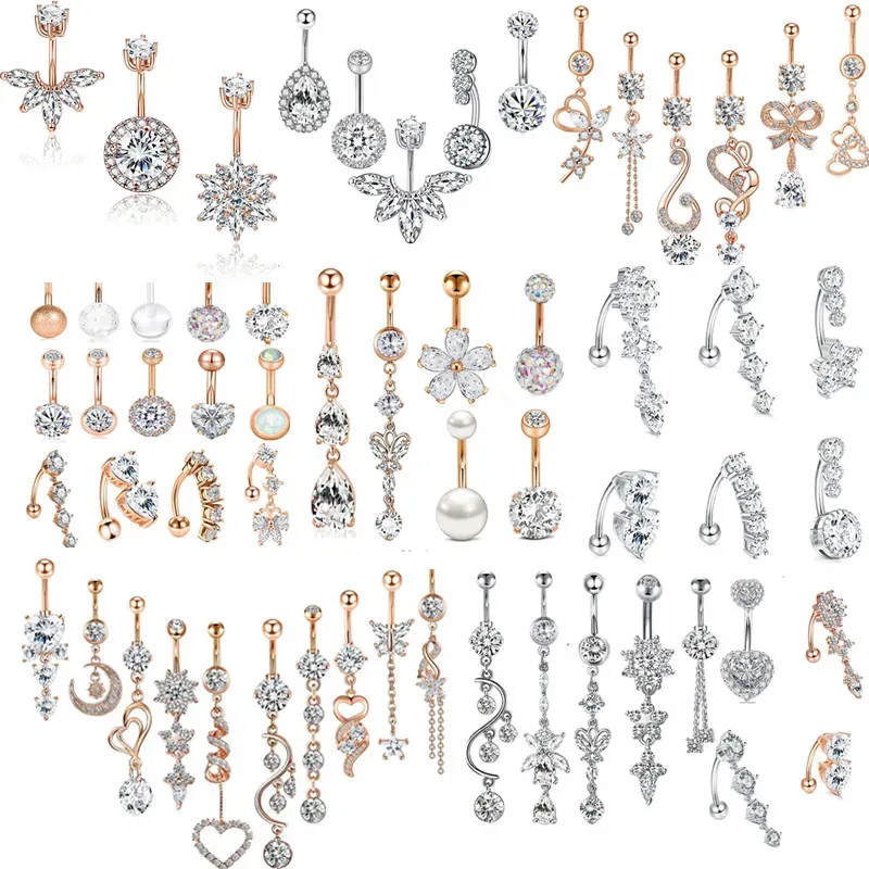 Necklaces Stainless Steel Flower Belly Piercing Set 14g Butterfly Belly Button Ring Bulk Sexy Navel Piercing Bar Pack Lotus Belly Ring Lot