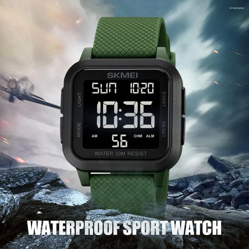 Montres-bracelets hommes montre de sport numérique compte à rebours 50M étanche chronomètre alarme électronique double temps LED rétro-éclairage montres-bracelets