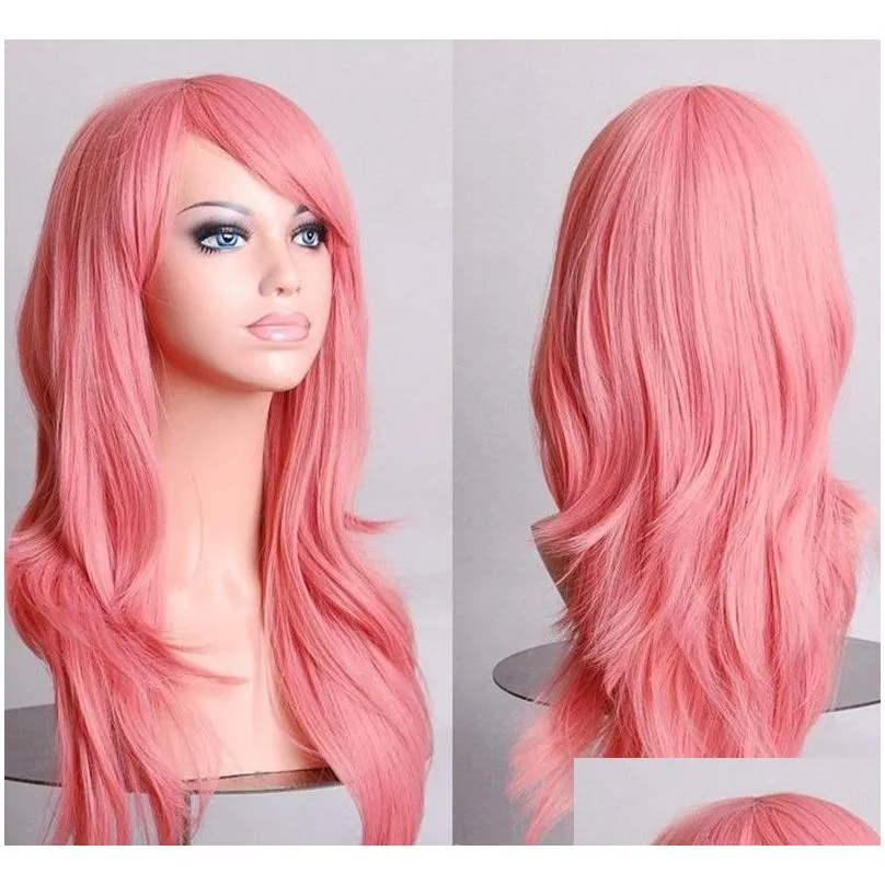 Cosplay Perruques 70cm Loose Wave Synthétique Pour Femmes Perruque Blonde Bleu Rouge Rose Gris Violet Cheveux Humains Fête Halloween Cadeau De Noël Drop D Dhtwy