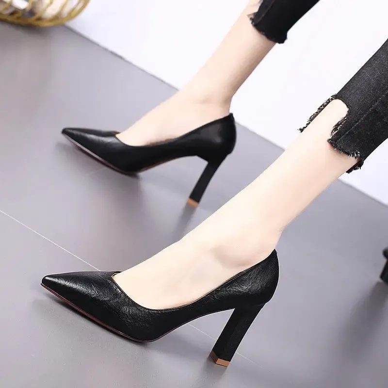 Pumps Shoes for Women 2023 Stilito Ladies Summer Footwear Square Heels Office Super High Heel Black Pointed Toe Y2k Quick Delivery 39