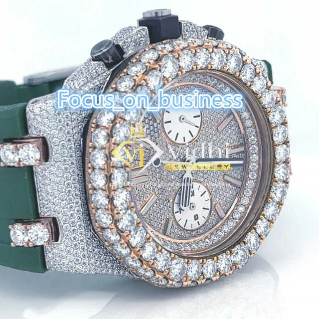 Vidhi Jewelry Big Face Full Custom Luxury Green Band Hip Hop Diamond VVS Moissanite Mechanical Automatic Sports Watches for Men