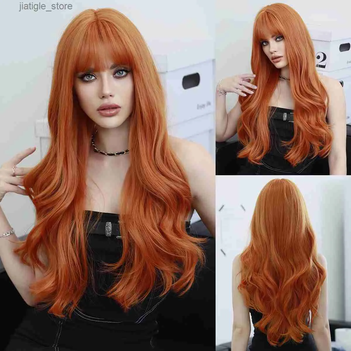 Perruques synthétiques NAMM Long Wavy Ginger Wigs for Women Popular Synthetic Wig For Daily Cosplay Halloween High Density Hair Y240401