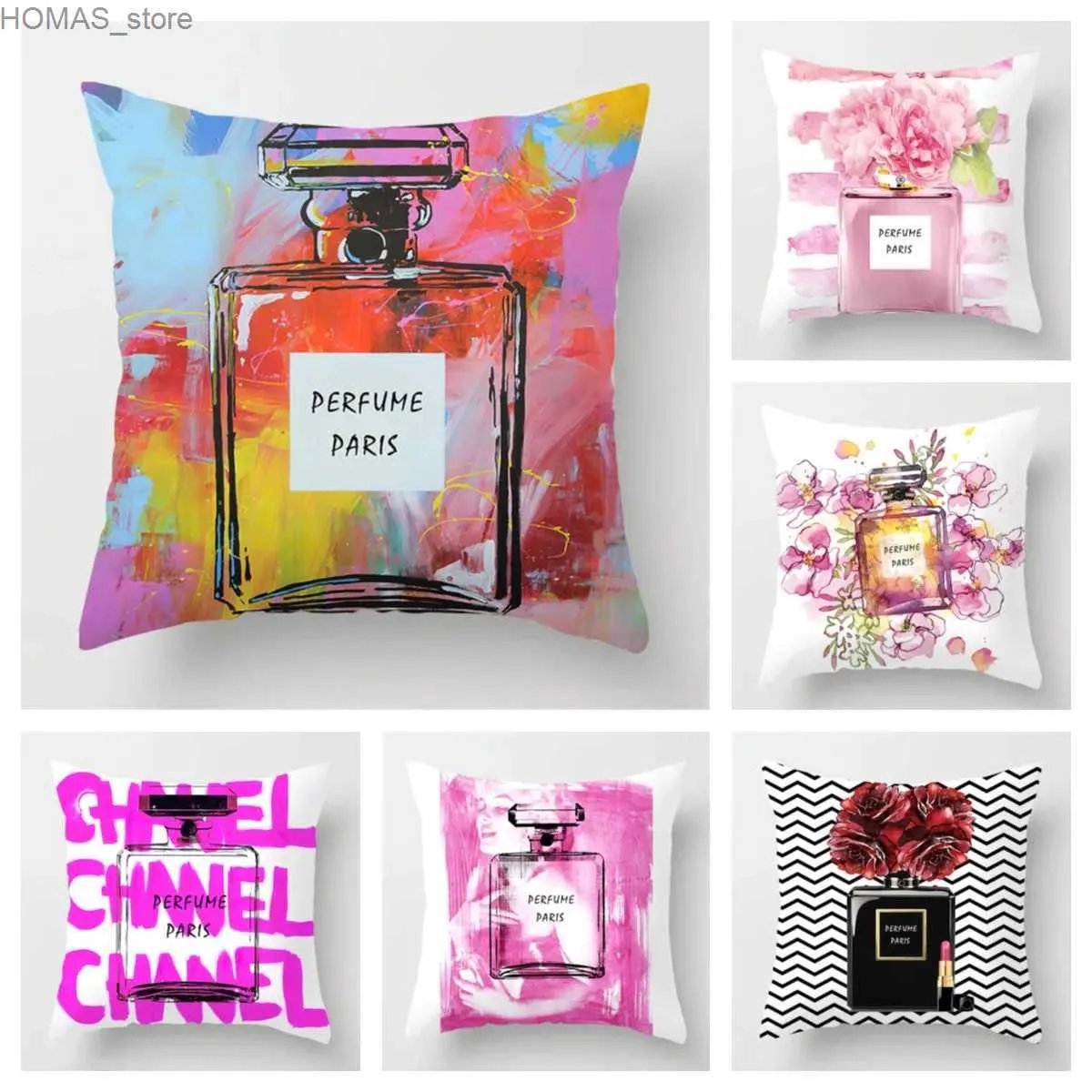 Pillow Case Perfume Bottle case Fashion Womens Favorite 50x50cm Home Decor Living Room Sofa Decoration Cushion Cover 60x60 40*40 Y240407