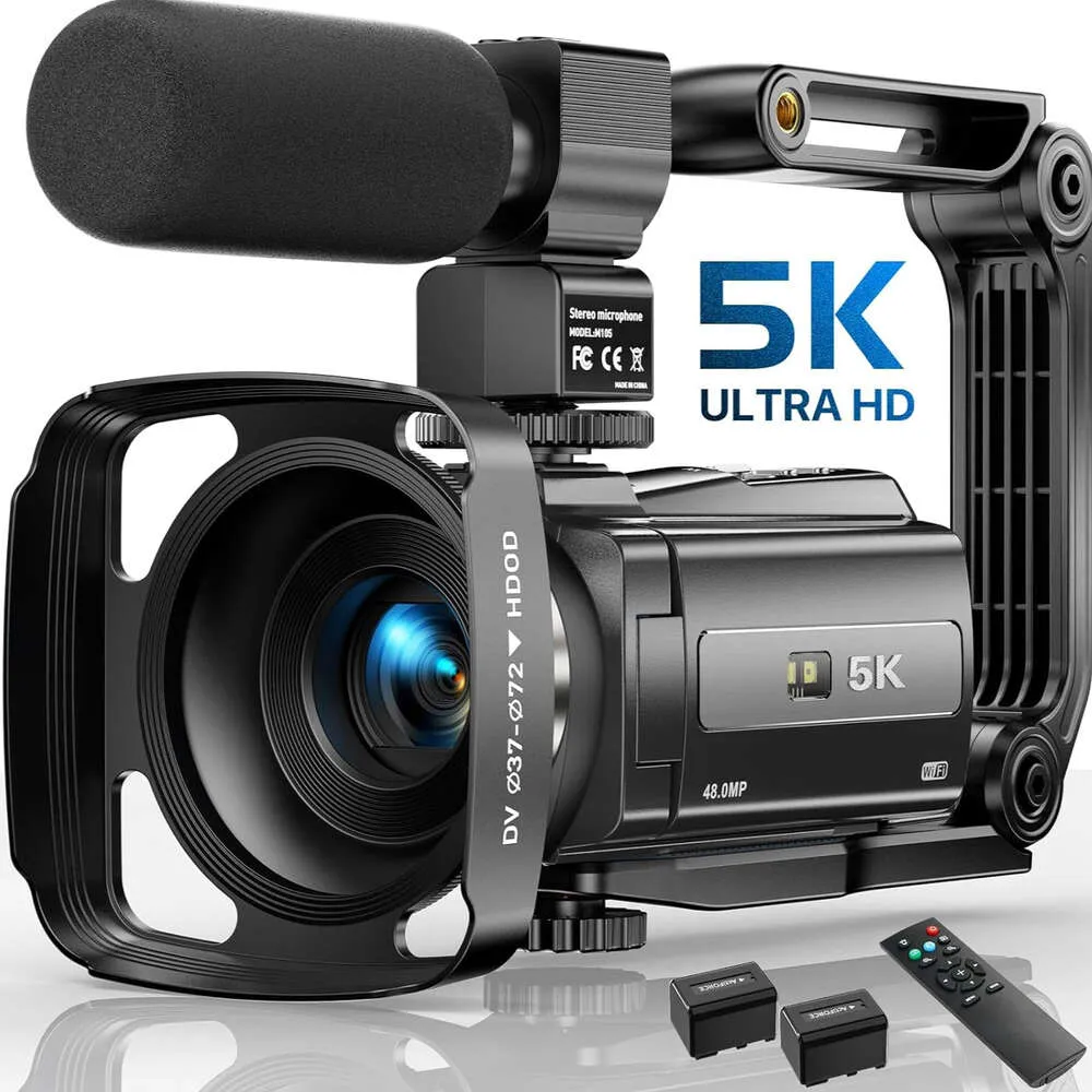 Capture Stunning 5K Videos with 48MP UHD Wifi Camcorder for YouTube Vlogging - IR Night Vision, 16X Zoom, Touch Screen, External Microphone, Lens Hood, Stabilization