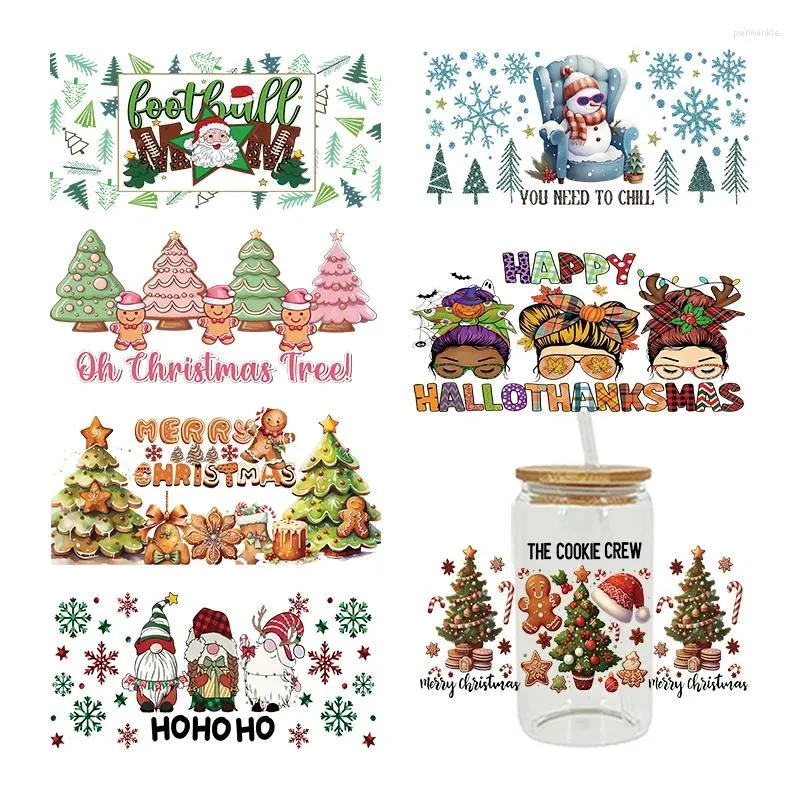 Etiquetas engomadas de la ventana UV DTF Transfesr Etiqueta Feliz Navidad Feliz Hallothanksmas HO para 16 oz Libbey Gafas Can Wraps Botellas Taza D6935