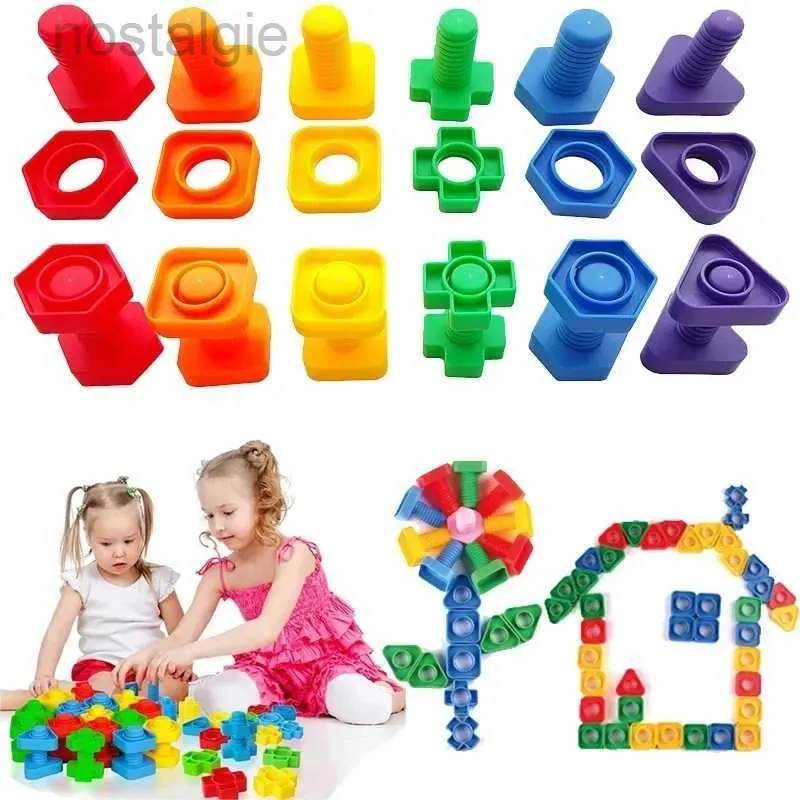 Блоки, 29 шт., набор винтов, строительные блоки, игрушки, детские развивающие игрушки Монтессори, сортирующие игрушки, гайки и болты, набор форм, цветов, соответствующих забавному подарку 240401
