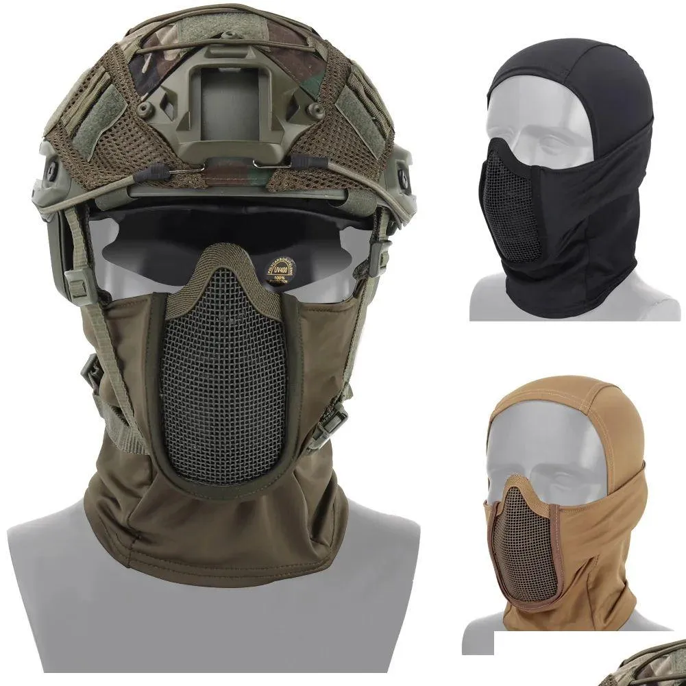 Attrezzatura per il fitness all'aperto Copricapo tattico Maschera Airsoft Mezza faccia Maglia Ciclismo Caccia Paintball Protettivo Shadow Fighter Drop Deliv Otkhi