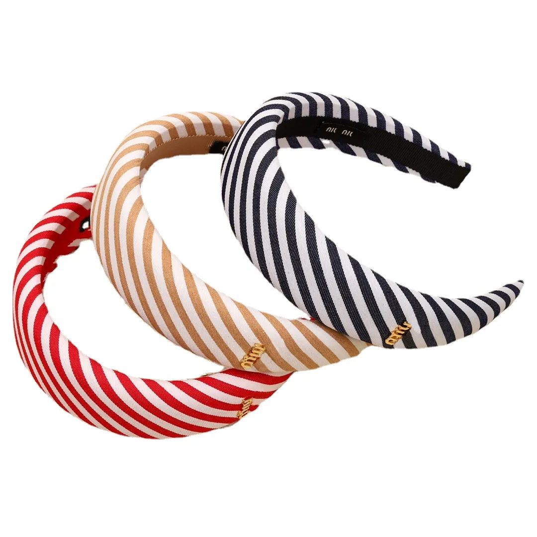 Neue Luxus-M-Markenbuchstaben Designer gestreifte Stirnbänder Mode Frauen Stirnband Haarnadel Kopfband Hoop Wrap Haarspange Zubehör Geschenk