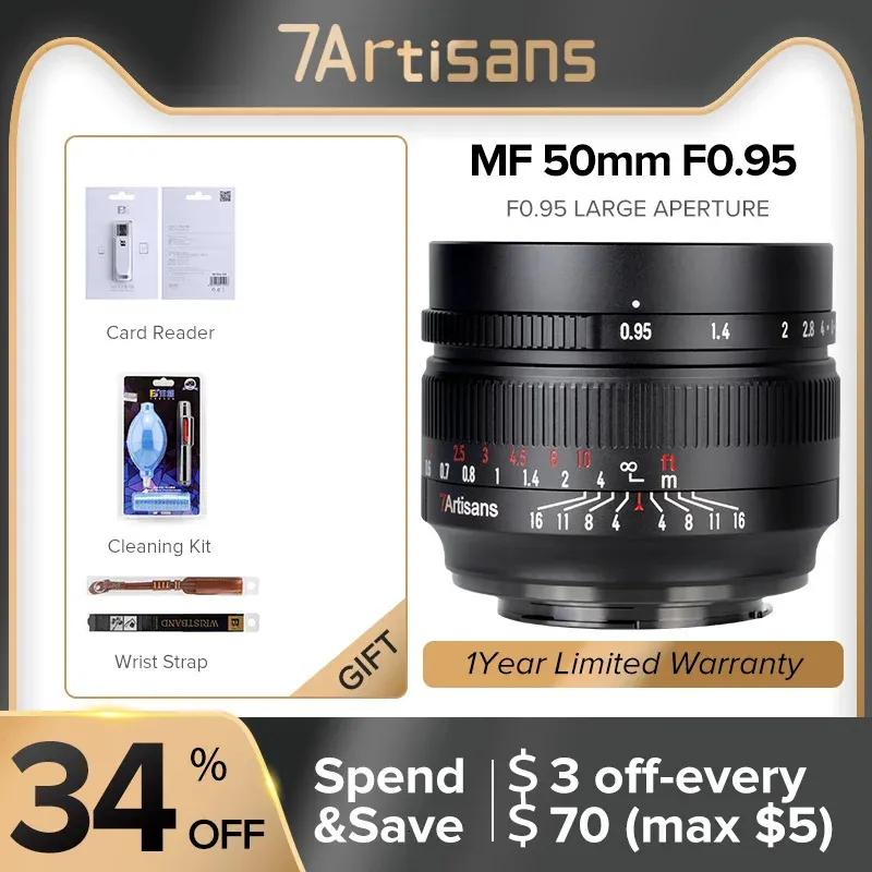 7Artisans Lenses MF 50mm F095 APSC Large Aperture Prime Lens för E RF FUJI FX Z Z50 MICRO 43 240327