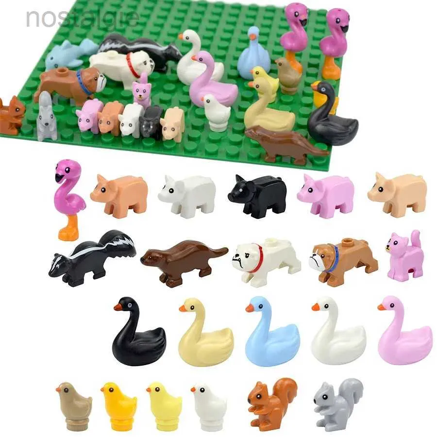 Blocs Ville animaux blocs de construction canard cygne cochon chat chiffres oiseau chien Zoo ferme accessoires petites particules briques ensemble enfant jouets cadeaux 240401