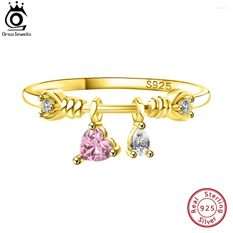 Klusterringar orsa juveler 14k guld fingerdumt dainty heart cz evighet ring sterling silver för kvinnor band smycken engagemang present sr312