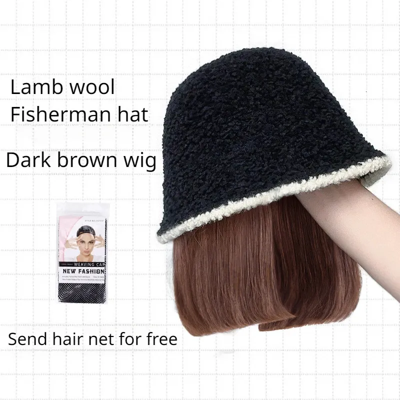 Vinter Short Straight Hats Casual Hat Curly Fisherman Women Long S Bucket Warm Bonnet 240320