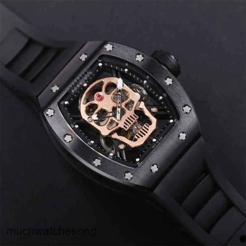 Richardmills Luksusowe zegarek na rękę automatyczną chronograf szwajcarską technologię Top Fabryka Wysokiej jakości klatka czaszka czarna zegarek 5201 Męskie mechaniczne c