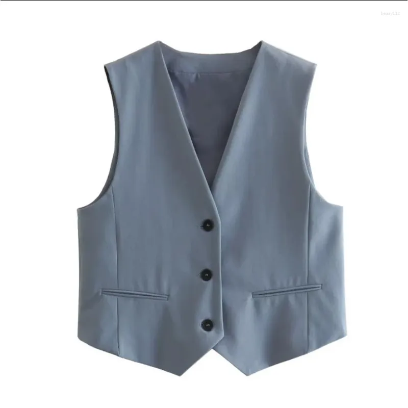 Gilet da donna Gilet da completo Scollo a V Monopetto Pendolare Ufficio Generale Casual Giacca senza maniche Trafza Negozio ufficiale Giacche in maglia