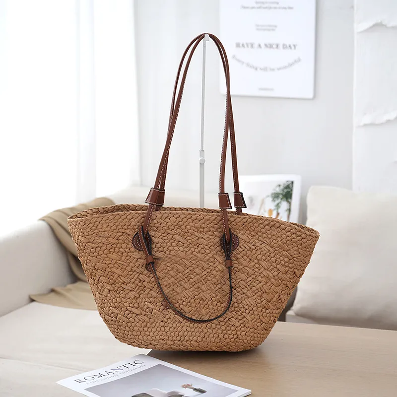 Designer Beach Bag French Seagrass Handwoven Tote Basket Large Capacity Woven Straw Bag for Women