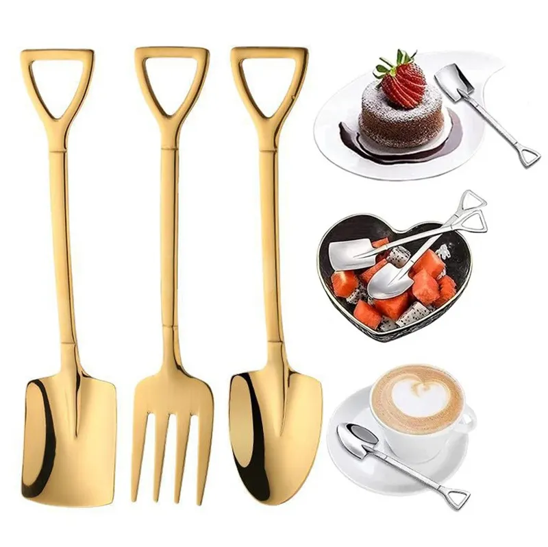 Rostfritt stål spade skedar kreativa kaffe sked glass dessert skopa gaffel vattenmelon spade-sked bordsartiklar t9i002601