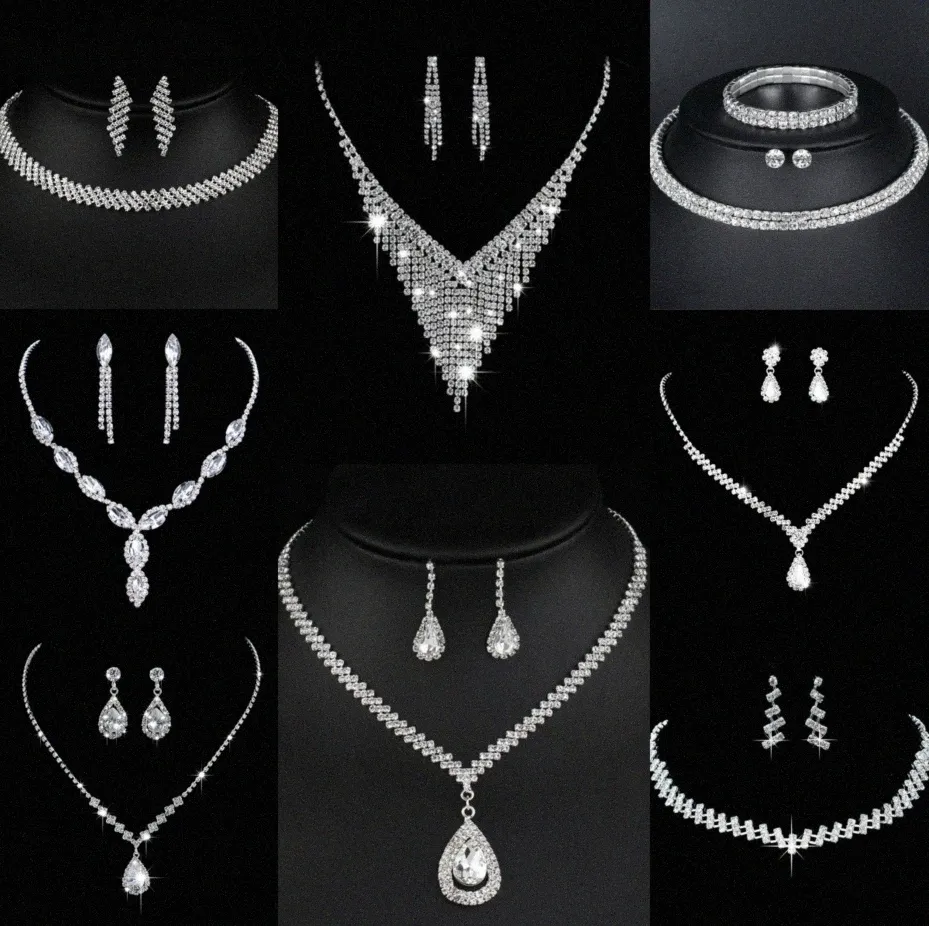 Valuable Lab Diamond Jewelry set Sterling Silver Wedding Necklace Earrings For Women Bridal Engagement Jewelry Gift t1rK#