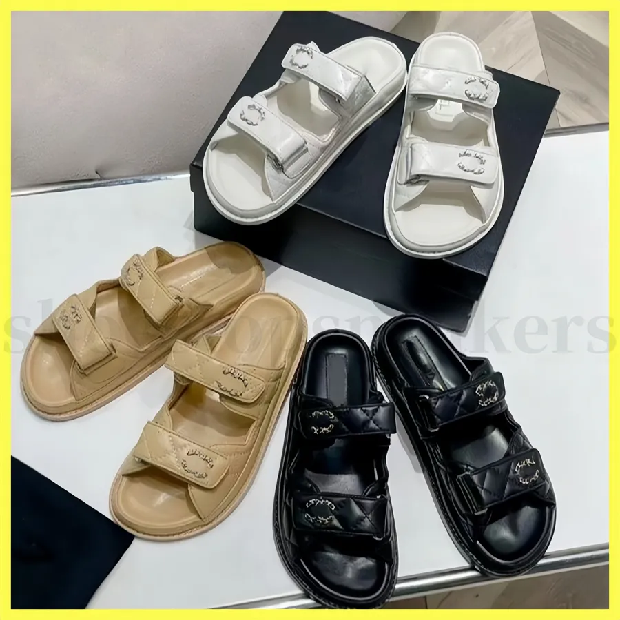 Designer Kristall Kalbsleder Schuhe Sandalen Slipper Mann Frauen Sandalen Hochwertige Sliders Kristall Leder Freizeitschuhe gesteppte Plattform Sommer bequem Strand