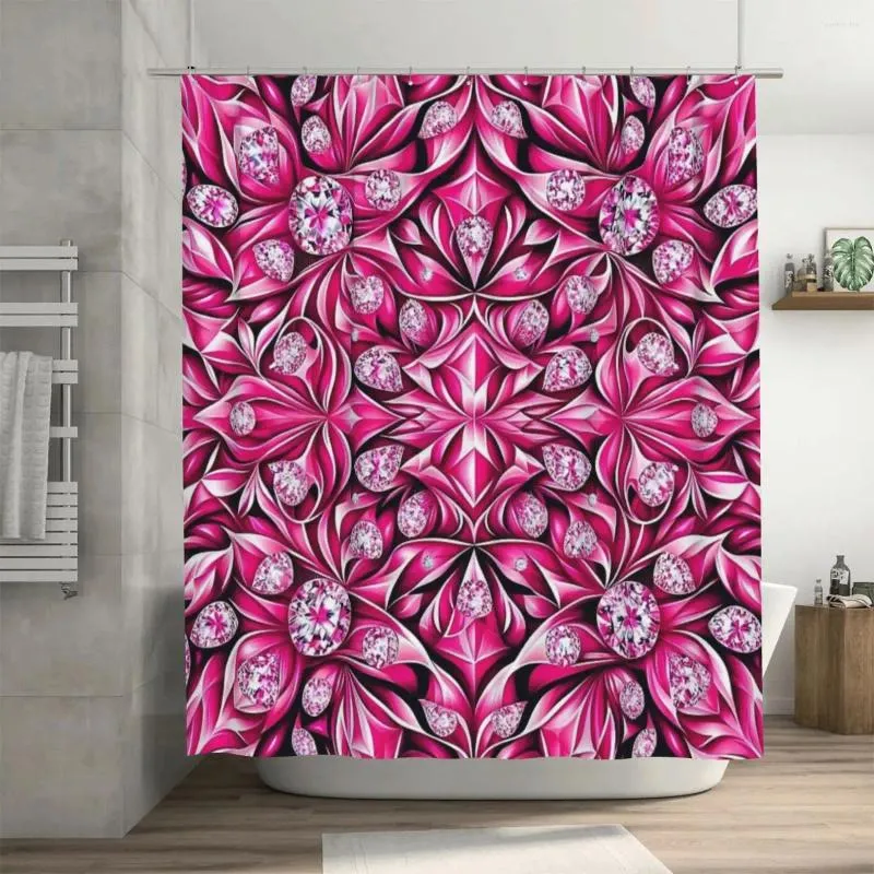 Douchegordijnen met roze ruitenpatroon, 72x72 inch met haken, doe-het-zelf privacybescherming