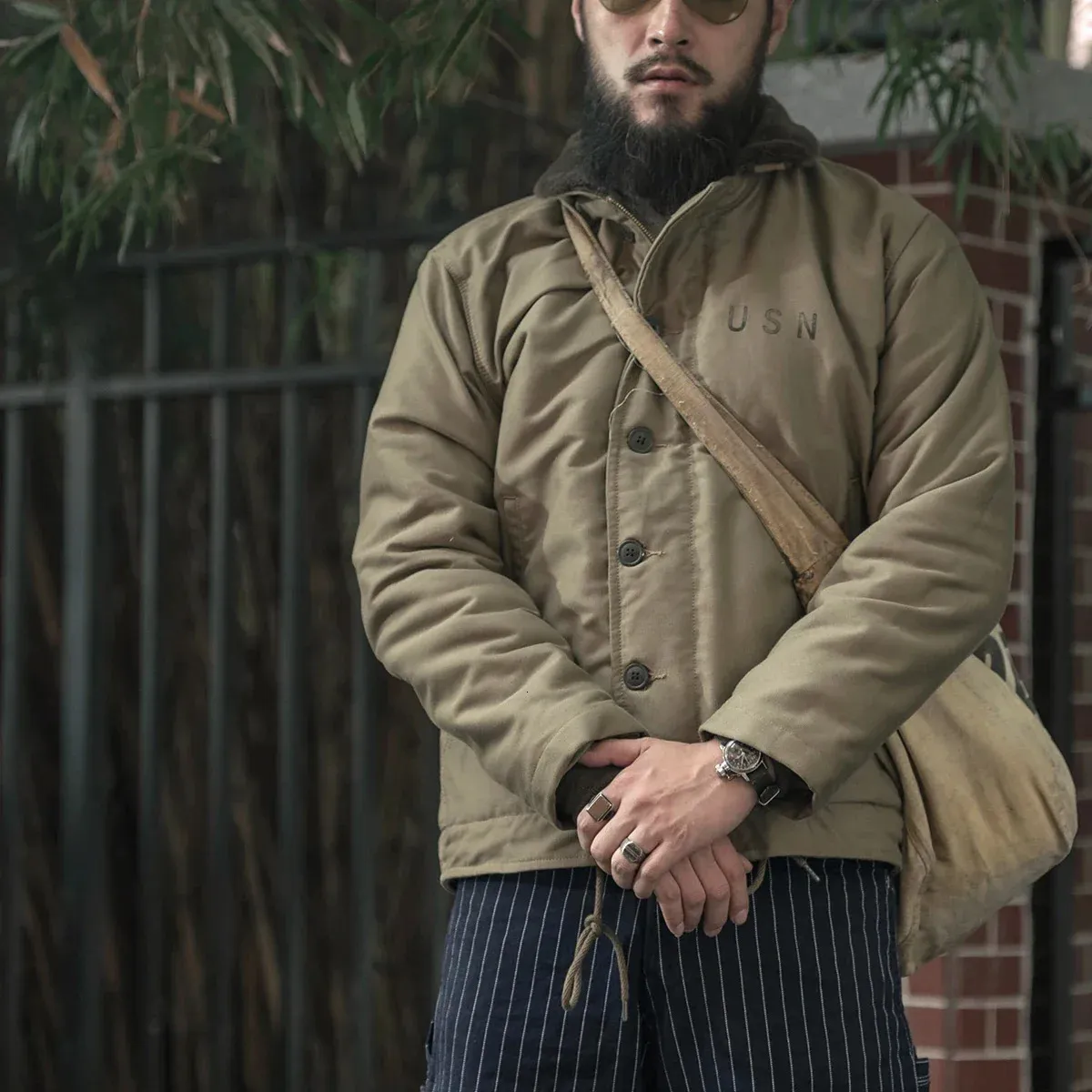 Mens Wool Lined Deck Jacket - Amekaji Retro Military Style N1 USN