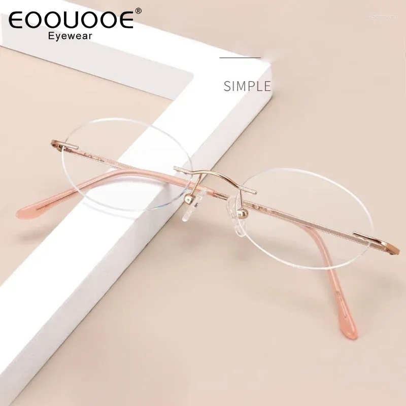 Lunettes de soleil Cadres Titanium Cadre Lunettes Femmes Clear Anti Blue Light Lunettes sans cadre Gochromisme Gris Lentilles Lecture Optique