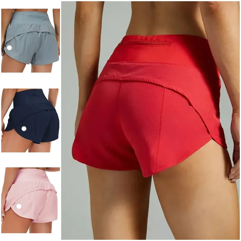 Citroenen snelheid u omhoog High Rise Lined Short Taille Sports Shorts Women S Snel loslopende kleding rug Zipper Pocket Yoga Qick Loo