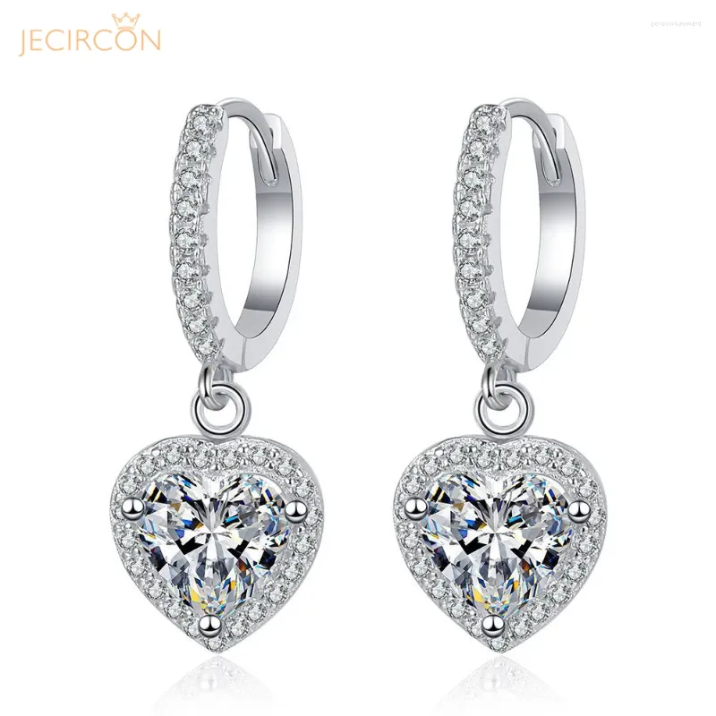 Dangle Earrings JECIRCON 925 Sterling Silver Moissanite Drop For Women 1ct Classic Heart-Shaped Ear Pendants Platinum Plated Jewelry