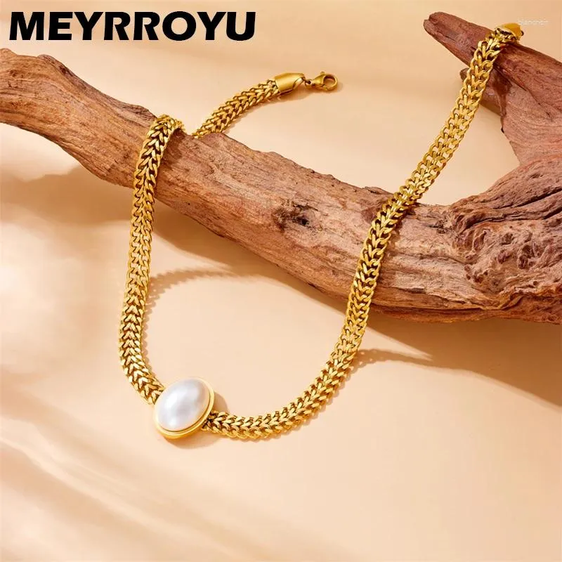 Collier ras du cou MEYRROYU en acier inoxydable 316L, chaîne claviculaire courte, incrustation de perles, mode Grace Link, accessoires, cadeaux pour femmes et filles