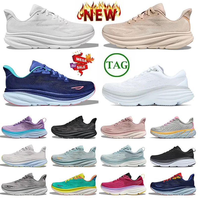 Topkwaliteit Clifton 9 Bondi 8 Hardloopschoenen Dames Heren Mesh Cloud Jogging Hardloopschoenen Platform Triple Wit Zwart Vrije mensen Buitensporten Sneakers Hardlopers