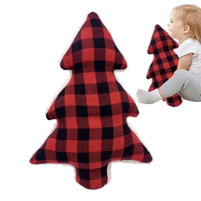 Oreiller en peluche douce pour arbre de noël, jouet décoratif à carreaux rouges, cadeau de vacances