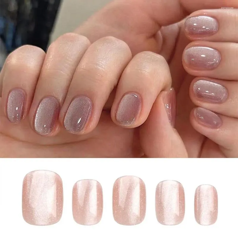 Faux ongles français détachable court rond rose rose œil faux couvercle complet