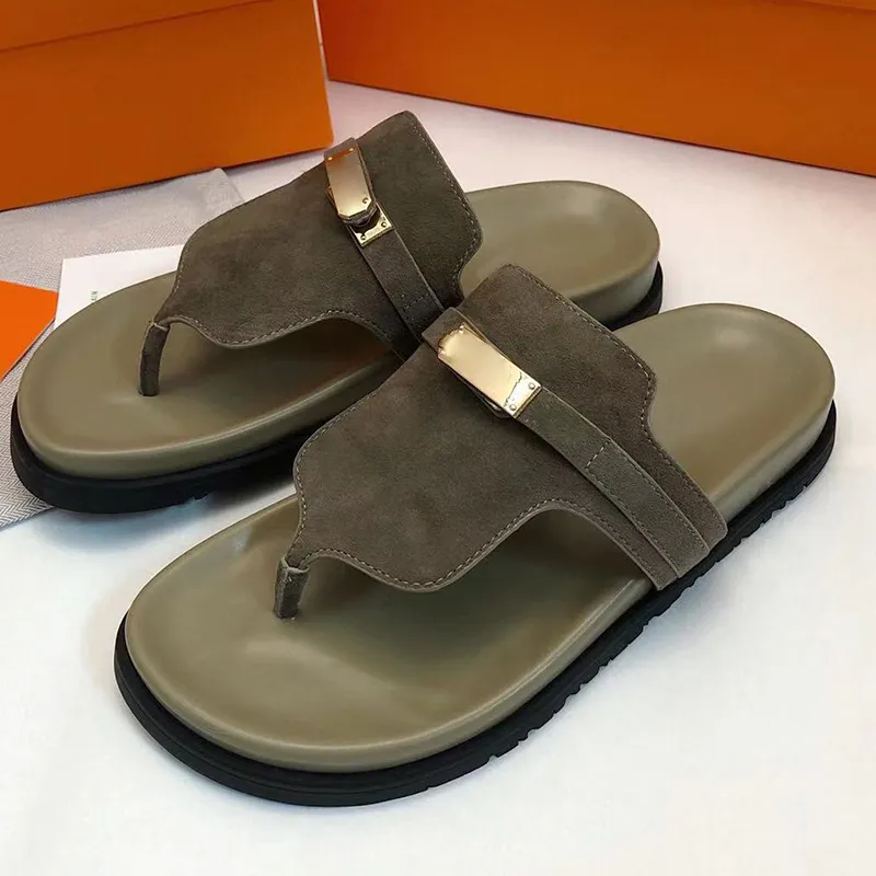 new arrive lovers pinch toe flip flops runway designer high quality genuine leather and metal button decor outside thick sole beach couples designer slippers